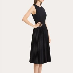 NEW Theory Pleated Midi Dress in Sleek Poplin